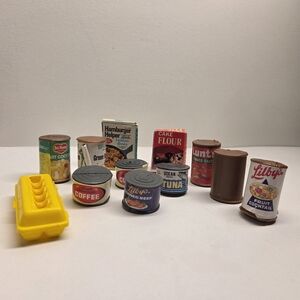 Vintage Amsco Miniature Toy Food Items Pretend Play Canned Items Egg Carton
